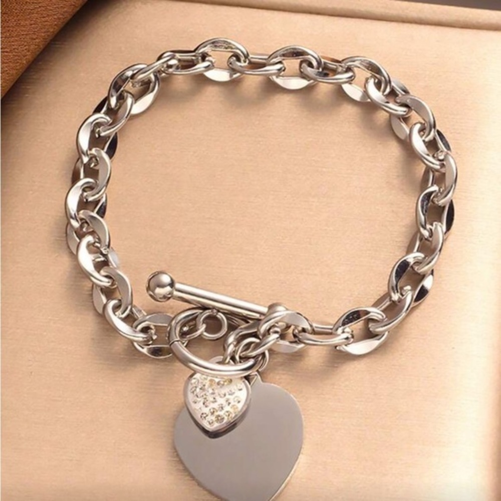 Silver Toggle Heart Link Charm Bracelet
